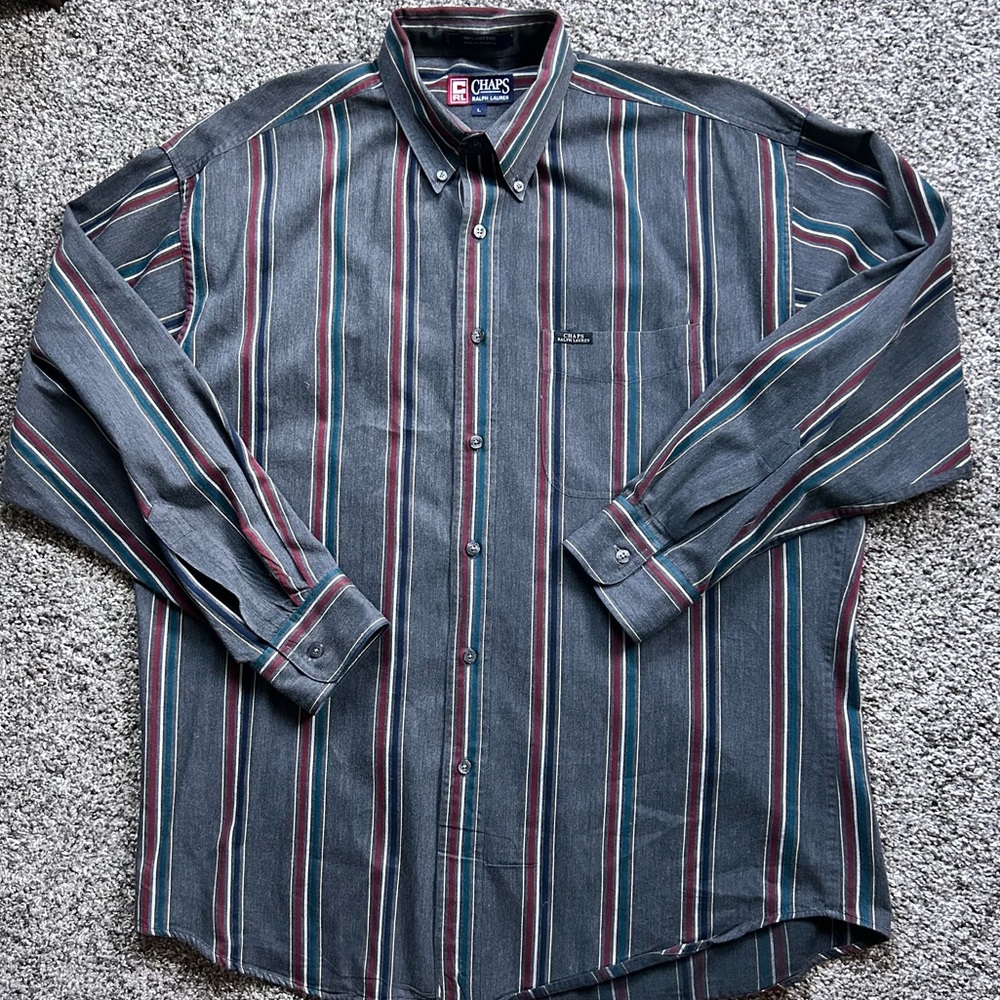 Vintage Chaps Ralph Lauren Dress Shirt Striped Long Sleeve Mens L 100% Cotton